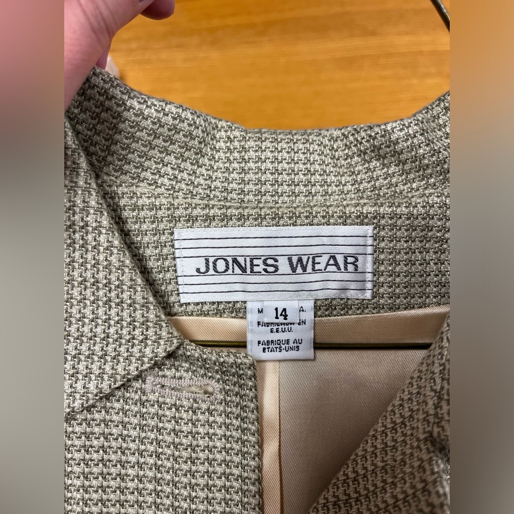 Jones Wear Women Houndstooth Long Sleeve Shoulder Pads Sage Green Jacket Size 14 - Picture 2 of 11